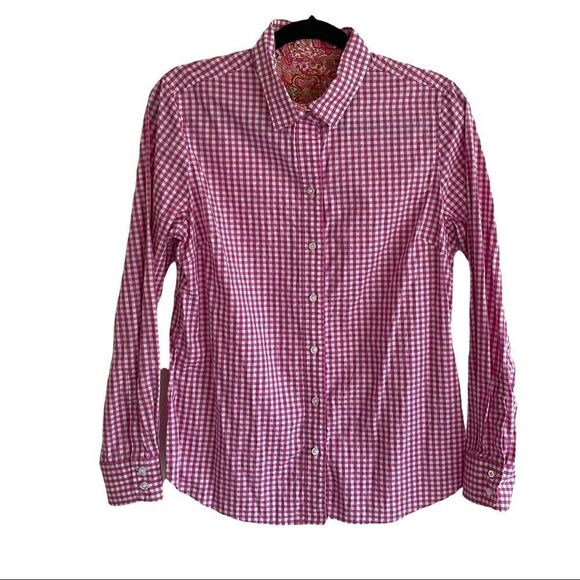 Robert GRAHAM Cotton Fuchsia White Gingham Button Front Shirt Blouse M - Picture 1 of 10